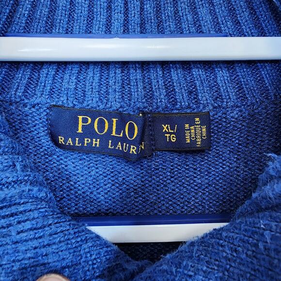Polo Ralph Lauren Mens Sweater Extra Large Blue Henley Mock Neck Cotton Office - Picture 3 of 14